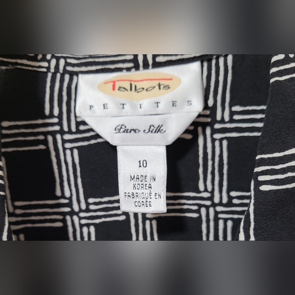 Talbots Petites Pure Silk Black & White Square Button up Shirt Size 10 - Picture 3 of 7